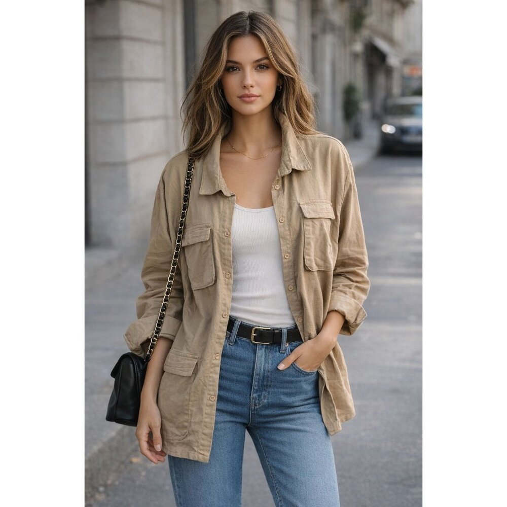 PrettyLittleThing Khaki Utility Shirt Jacket Size 20 Belted Oversized Streetwear